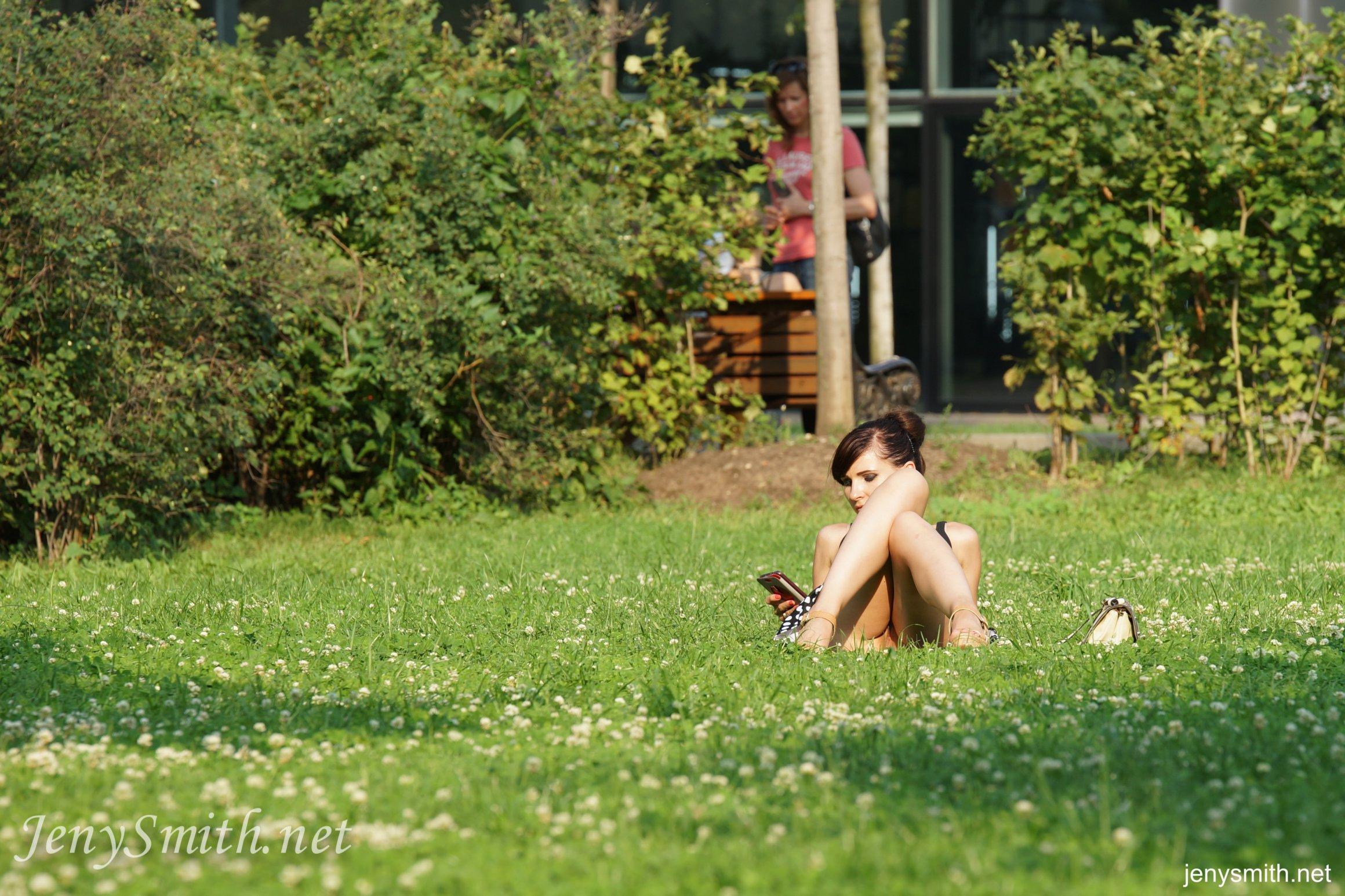 next door mate jenny smith doing some upskirt teasing in the public parc #7